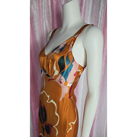 Reformation Marguerite 100% Silk Midi Electra Orange Floral Dress Size Small - Picture 5 of 12